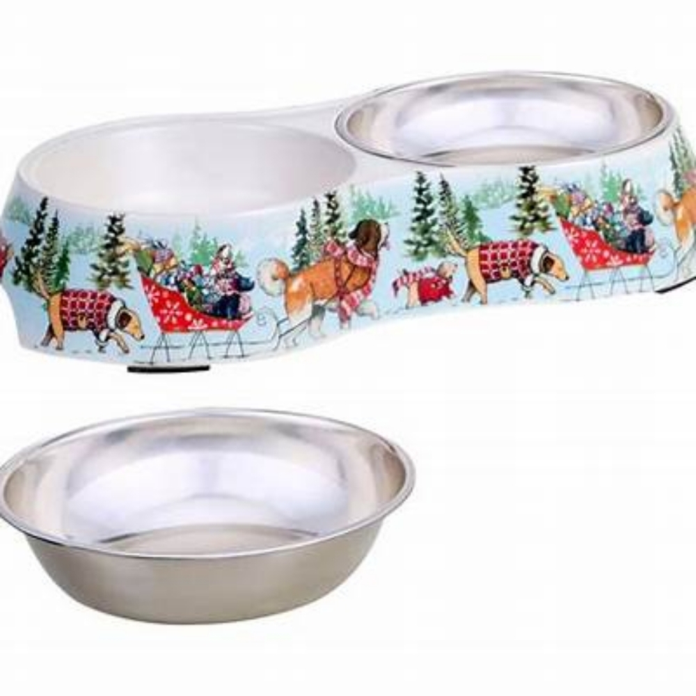 Special delivery double serve bamboo fibre pet bowl / ss insert